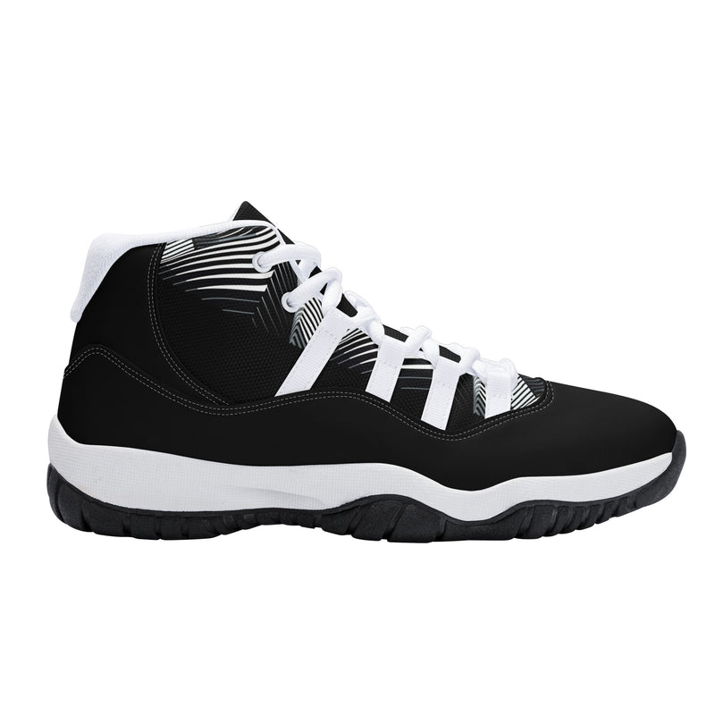 "Elevate Your Style with Burkesgarb Men's Black and White Lined Retro Basketball Sneakers"