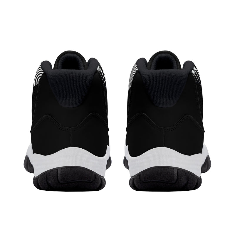 "Elevate Your Style with Burkesgarb Men's Black and White Lined Retro Basketball Sneakers"