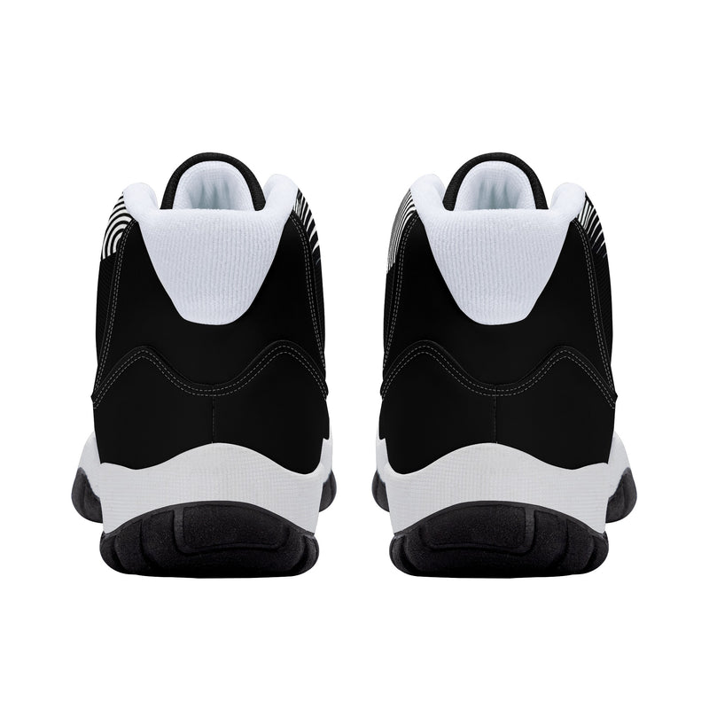 "Elevate Your Style with Burkesgarb Men's Black and White Lined Retro Basketball Sneakers"