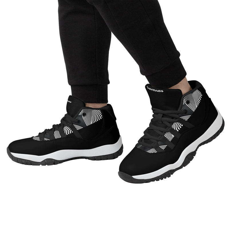 "Elevate Your Style with Burkesgarb Men's Black and White Lined Retro Basketball Sneakers"