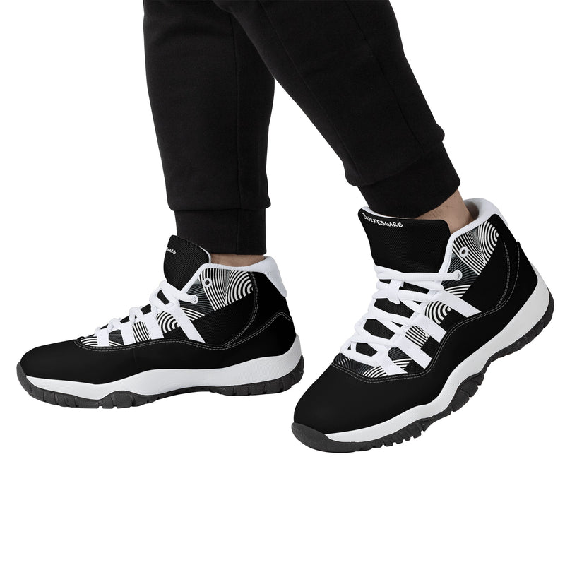 "Elevate Your Style with Burkesgarb Men's Black and White Lined Retro Basketball Sneakers"