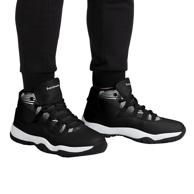 "Elevate Your Style with Burkesgarb Men's Black and White Lined Retro Basketball Sneakers"