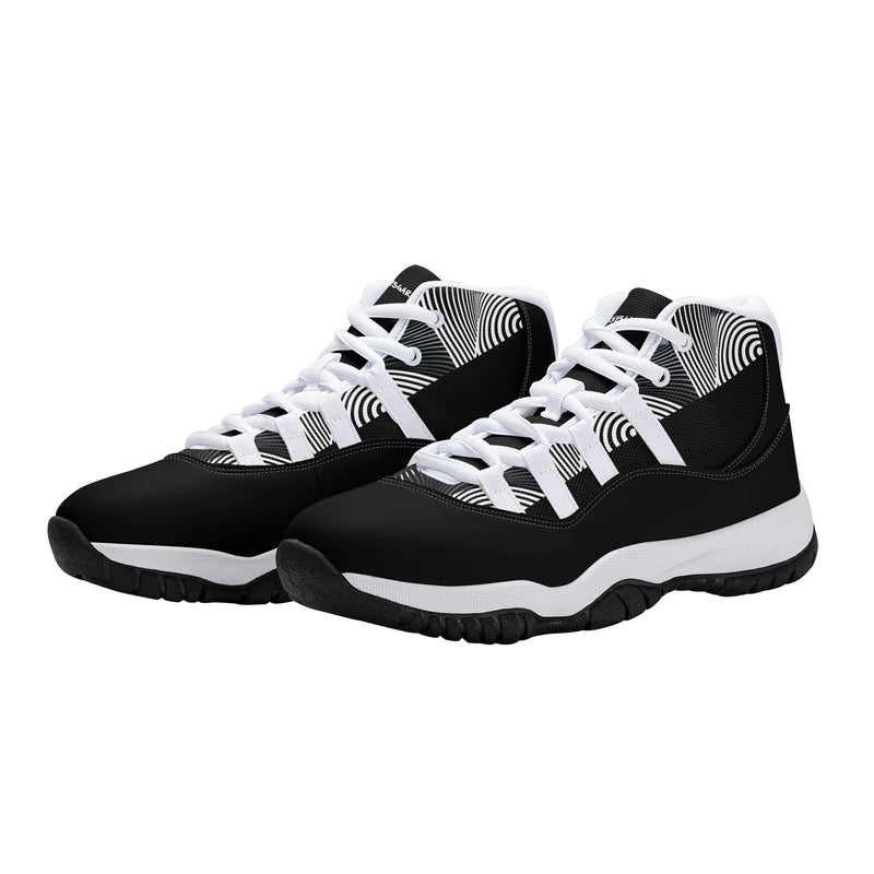 "Elevate Your Style with Burkesgarb Men's Black and White Lined Retro Basketball Sneakers"