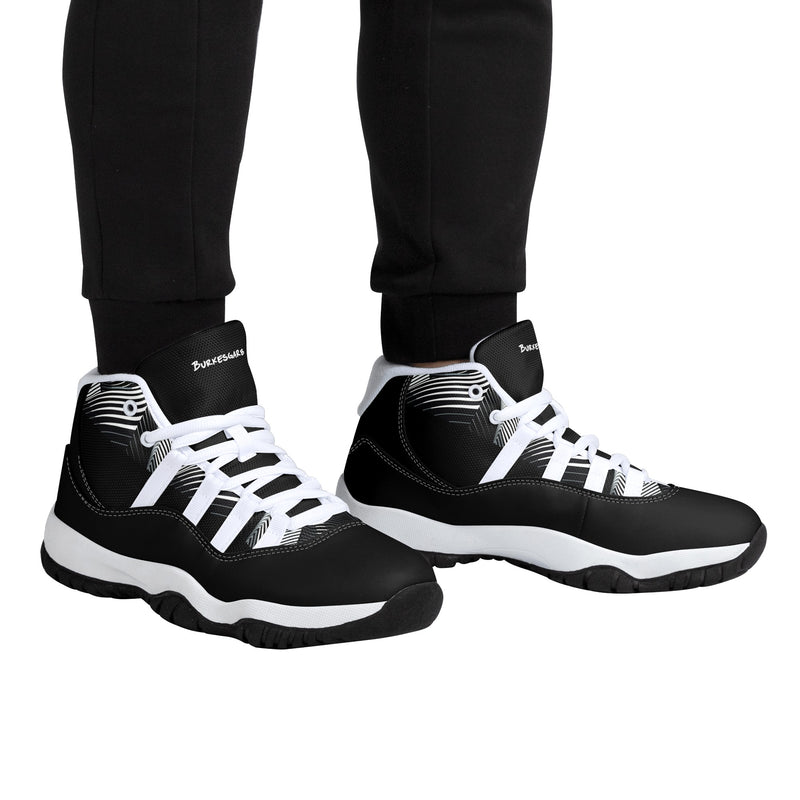 "Elevate Your Style with Burkesgarb Men's Black and White Lined Retro Basketball Sneakers"