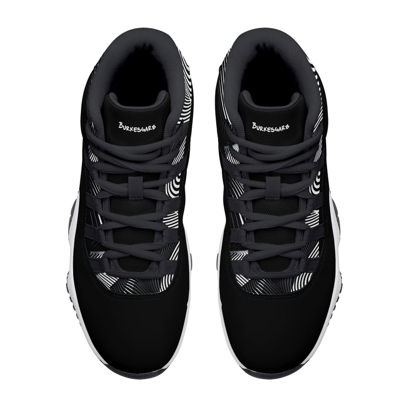 "Elevate Your Style with Burkesgarb Men's Black and White Lined Retro Basketball Sneakers"