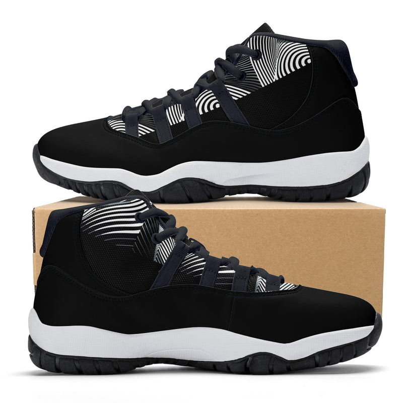 "Elevate Your Style with Burkesgarb Men's Black and White Lined Retro Basketball Sneakers"