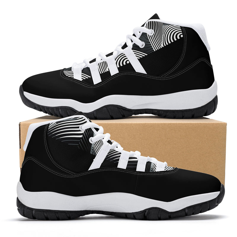 "Elevate Your Style with Burkesgarb Men's Black and White Lined Retro Basketball Sneakers"