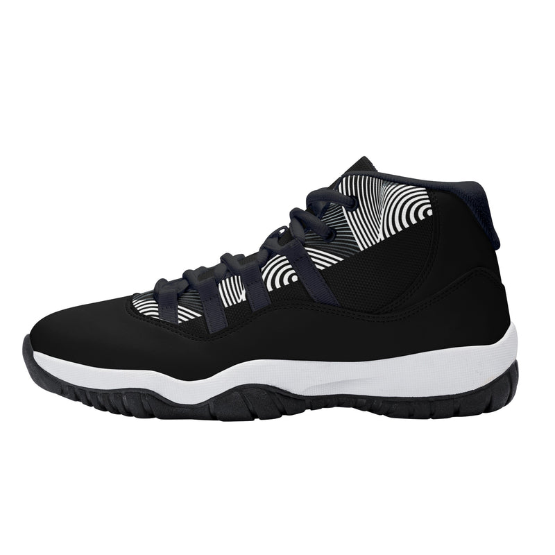 "Elevate Your Style with Burkesgarb Men's Black and White Lined Retro Basketball Sneakers"