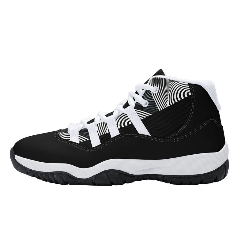 "Elevate Your Style with Burkesgarb Men's Black and White Lined Retro Basketball Sneakers"