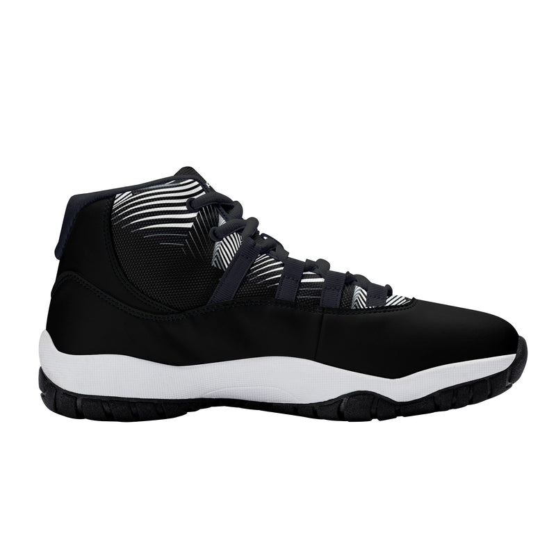 "Elevate Your Style with Burkesgarb Men's Black and White Lined Retro Basketball Sneakers"