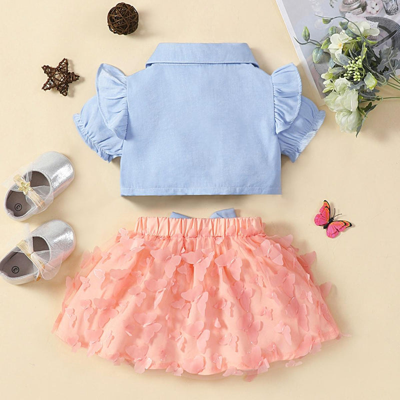 Adorable Style for Your Little One: Ruffle Shirt and Butterfly Applique Skirt Set from Burkesgarb