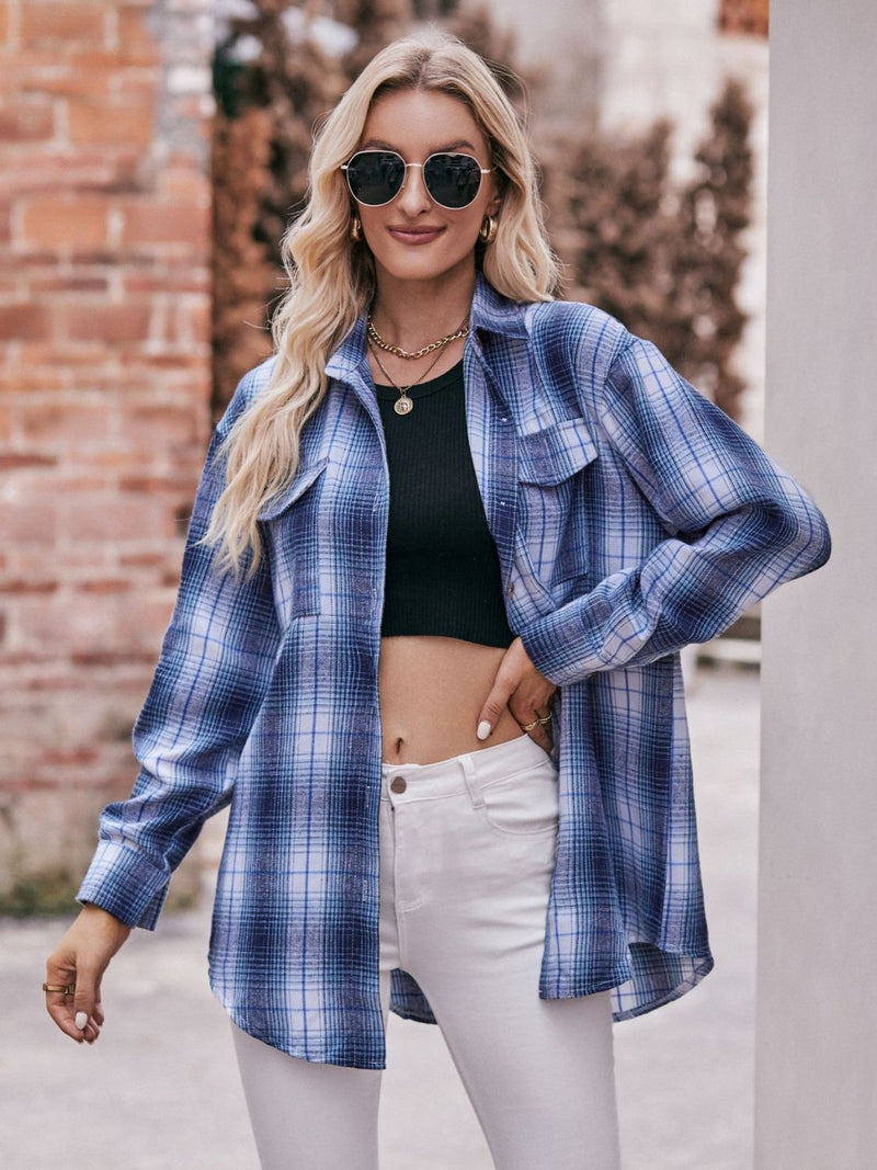 Effortlessly Stylish: Plaid Dropped Shoulder Longline Shirt at Burkesgarb