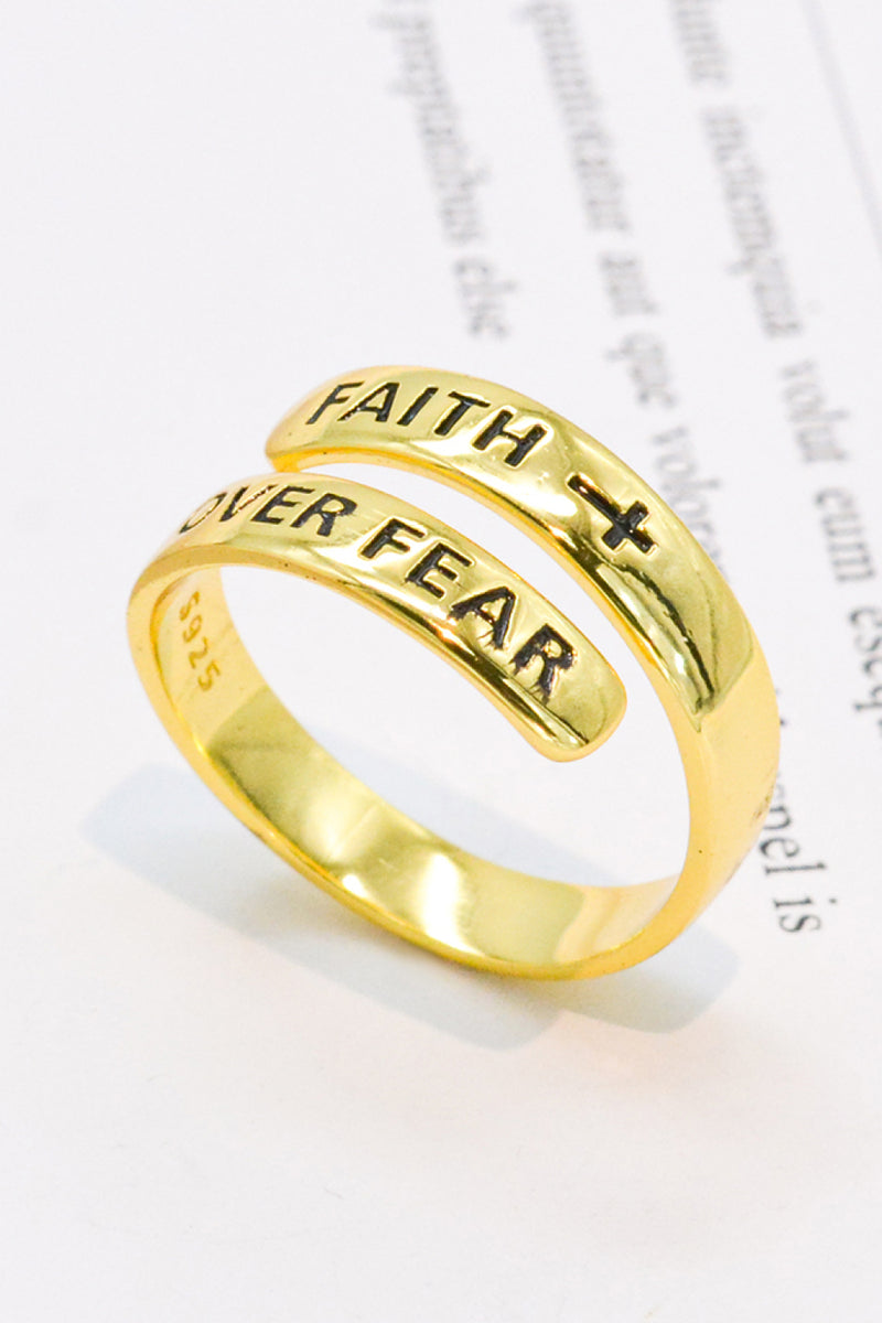 Embrace Strength and Faith with the Sterling Silver FAITH OVER FEAR Bypass Ring at Burkesgarb