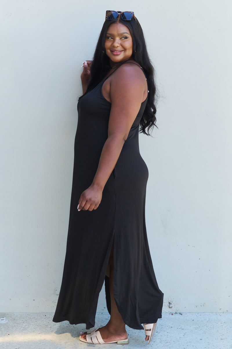 Elevate Your Style with the Ninexis Good Energy Full Size Cami Side Slit Maxi Dress in Black from Burkesgarb