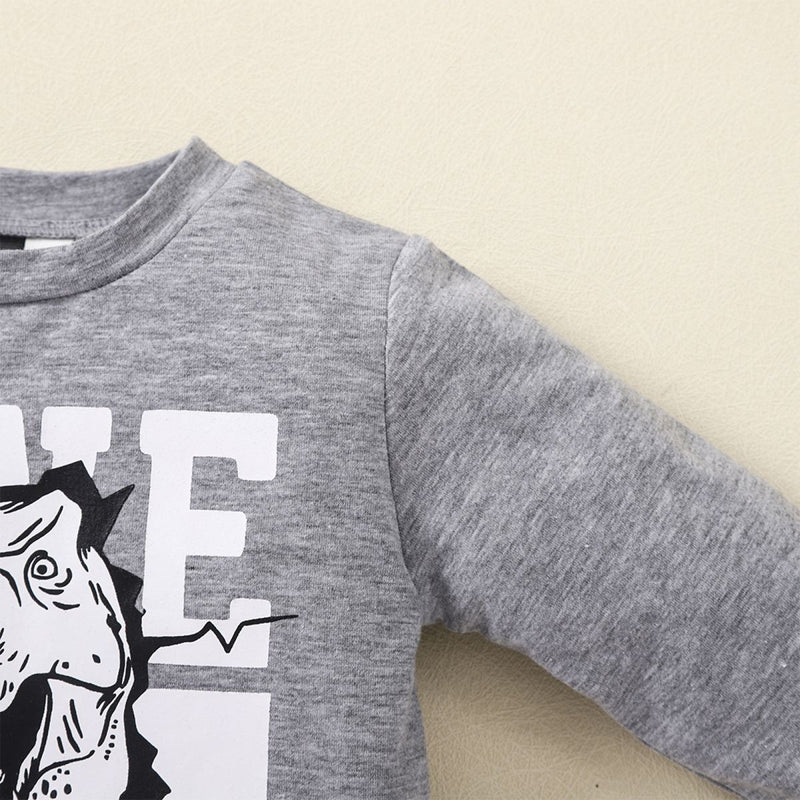 "Roar into Style with the Kids Graphic Sweatshirt and Dinosaur Design Joggers Set at Burkesgarb"