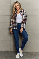 Double Take Plaid Button Front Shirt Jacket at Burkesgarb - Embrace Cozy and Chic Style