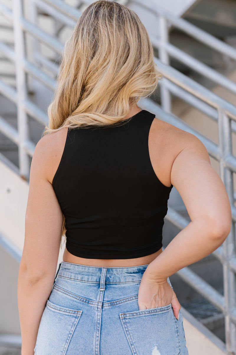 Stay Chic and Breezy: Cropped Round Neck Sleeveless Tank Top at Burkesgarb