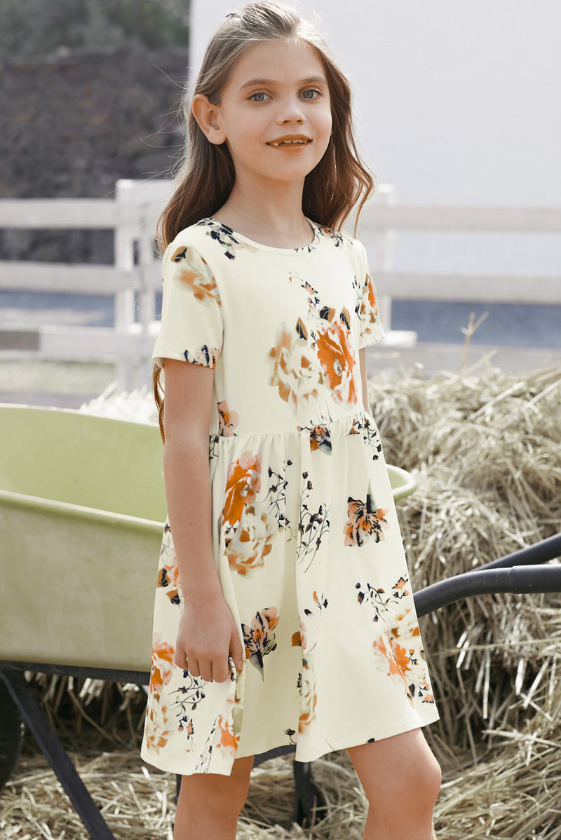 Blossoming Beauty: Girls Floral Short Sleeve Dress | Burkesgarb