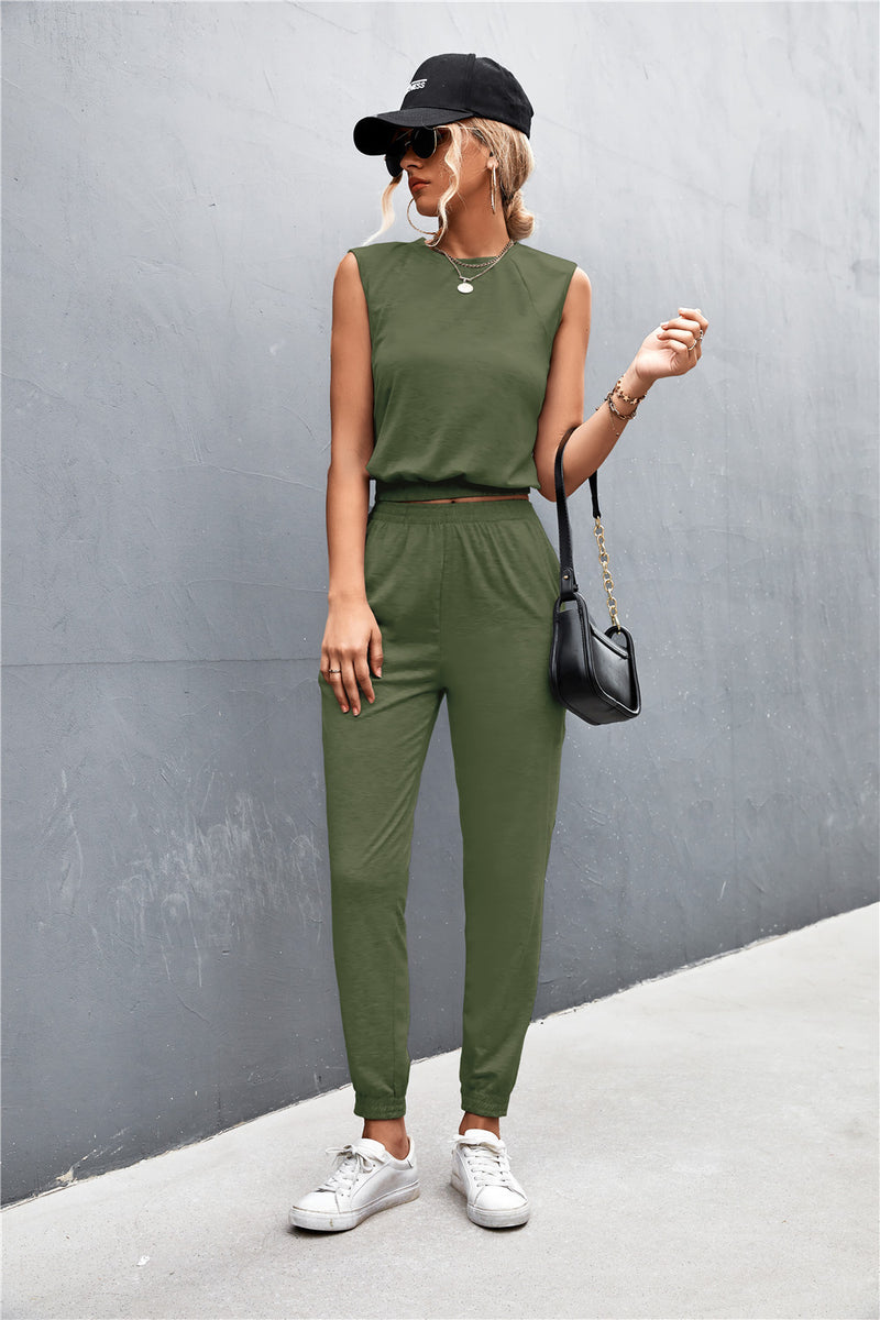 Effortlessly Stylish: Sleeveless Top and Joggers Set from Burkesgarb