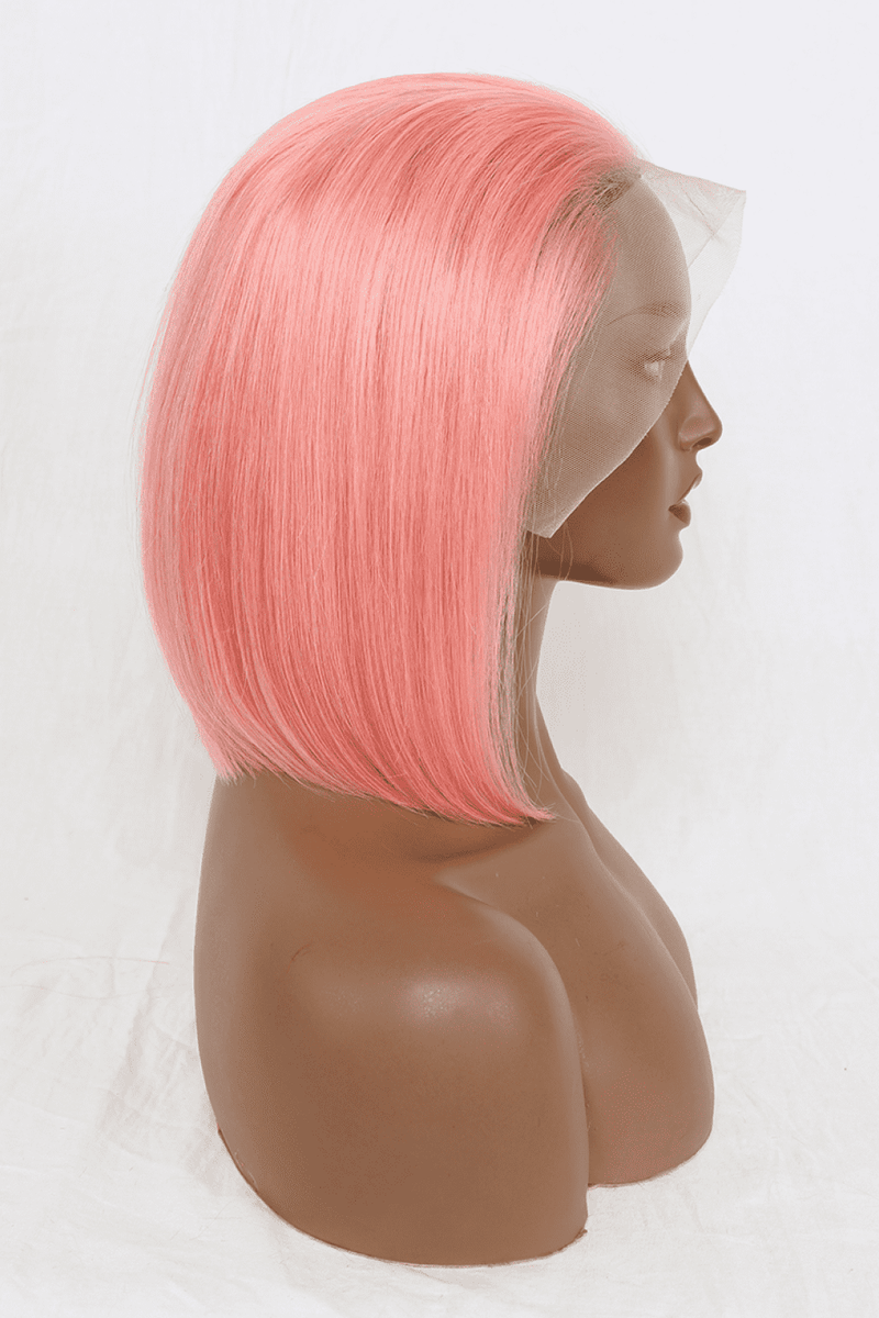 Embrace Vibrant Style: 12" 165g Lace Front Wigs in Rose Pink, 150% Density