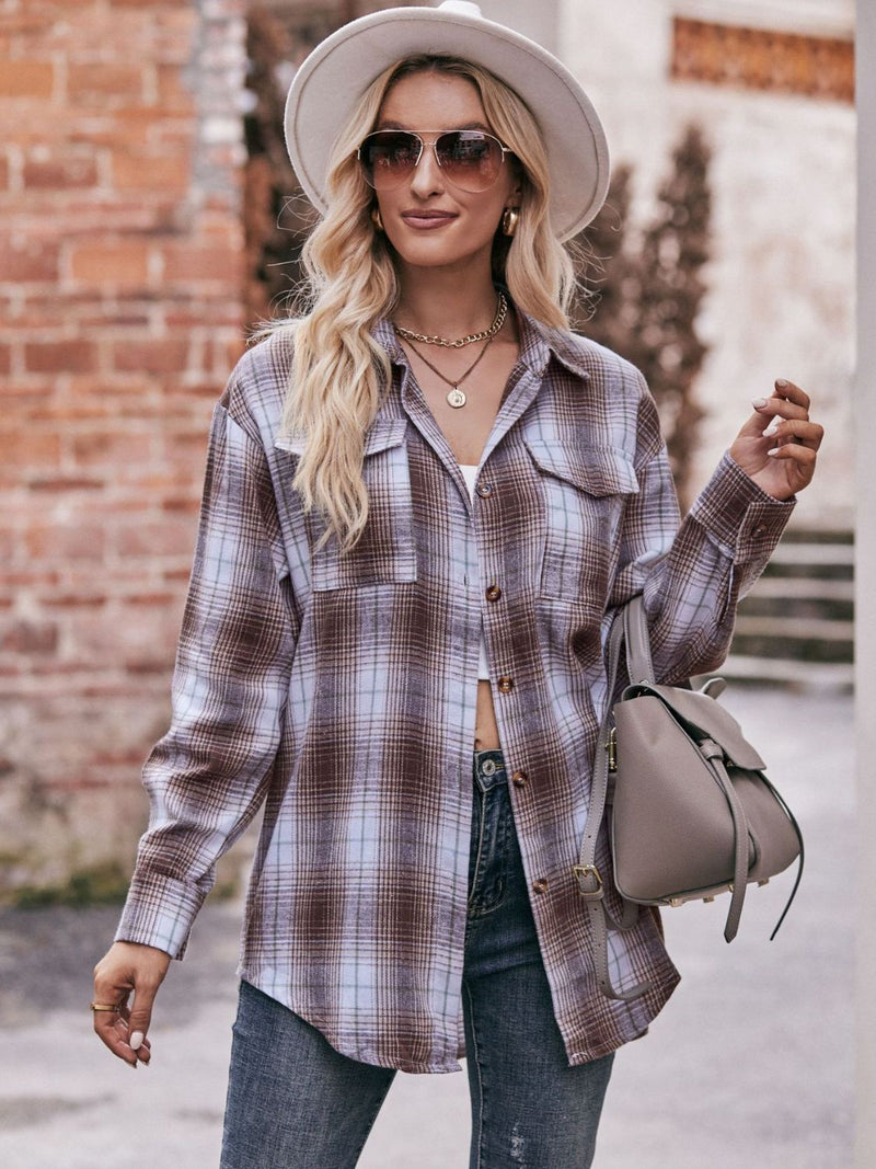 Effortlessly Stylish: Plaid Dropped Shoulder Longline Shirt at Burkesgarb