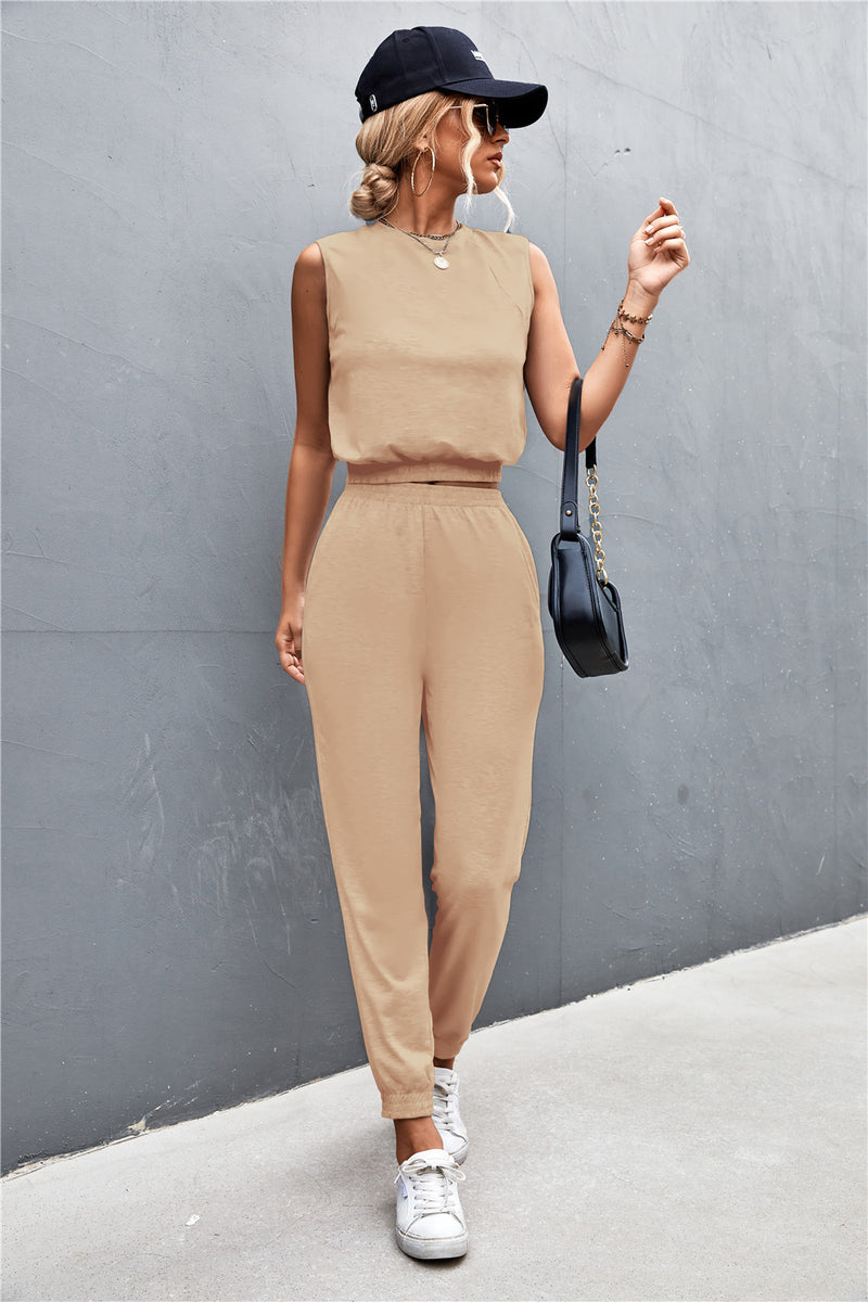 Effortlessly Stylish: Sleeveless Top and Joggers Set from Burkesgarb