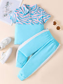 Adorable Toddler Short Sleeve Polo Shirt and Joggers Set at Burkesgarb