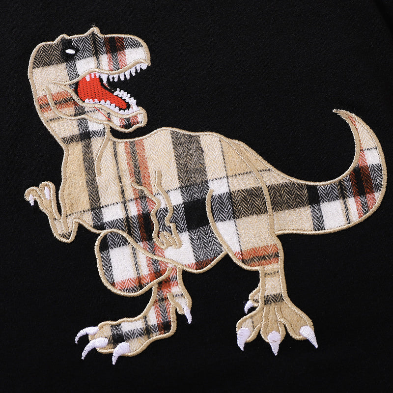 Roar into Style with our Kids Plaid Dinosaur Tee and Shorts Set