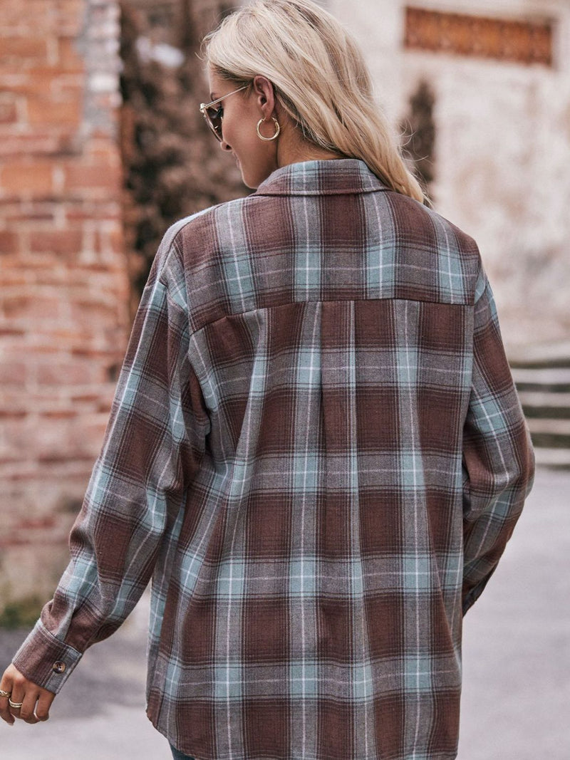 Effortlessly Stylish: Plaid Dropped Shoulder Longline Shirt at Burkesgarb