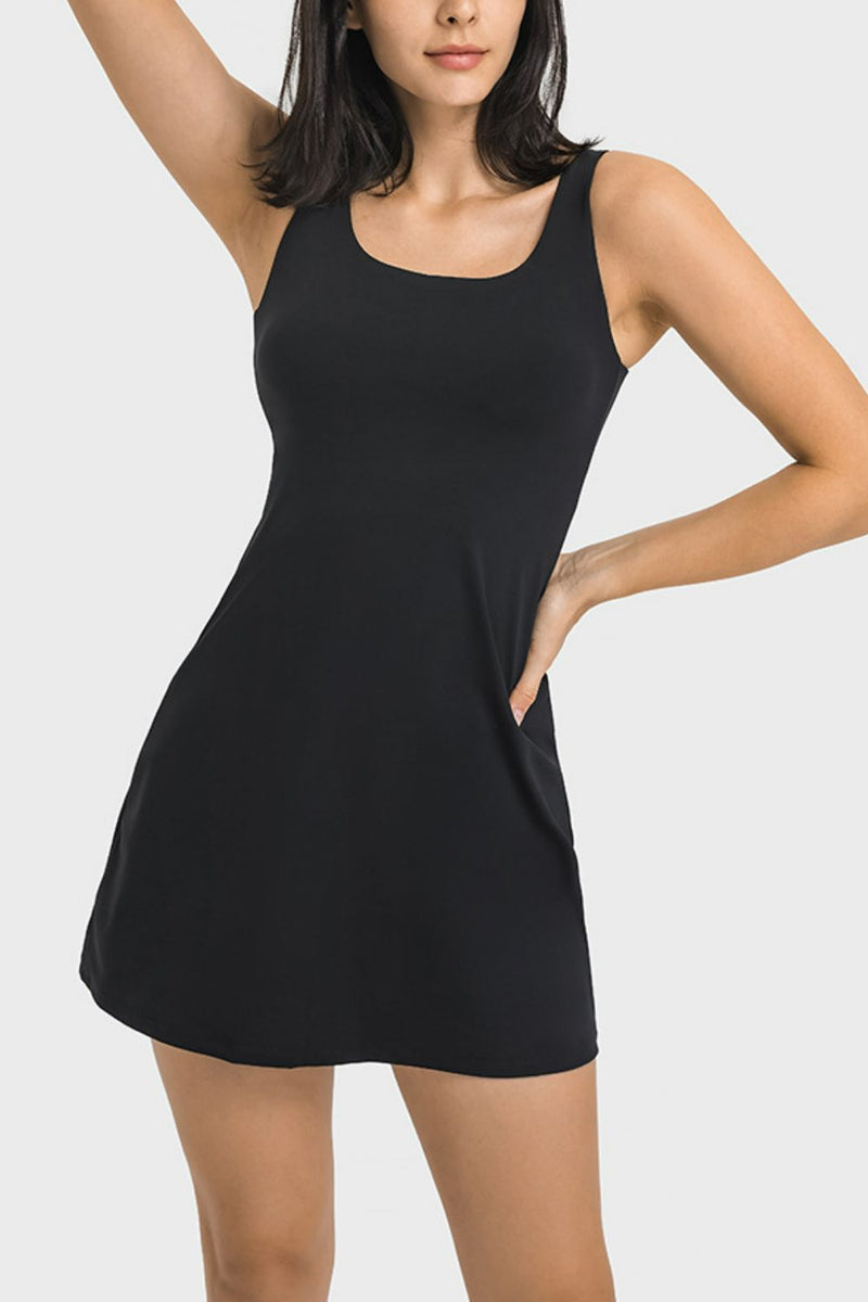 "Stylish and Functional: Square Neck Sports Tank Dress at Burkesgarb