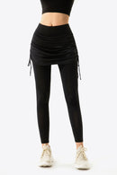 Elevate Your Wardrobe with Drawstring Ruched Faux Layered Yoga Leggings at Burkesgarb