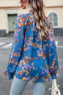 Floral Design Flounce Sleeve Blouse at Burkesgarb