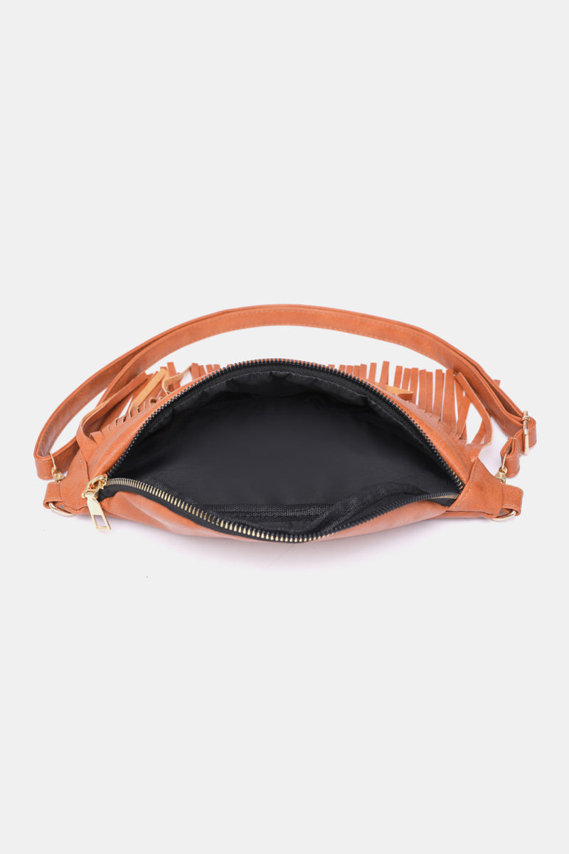 Add a Touch of Boho Chic to Your Outfits with the Fringed Leather Sling Bag at Burkesgarb