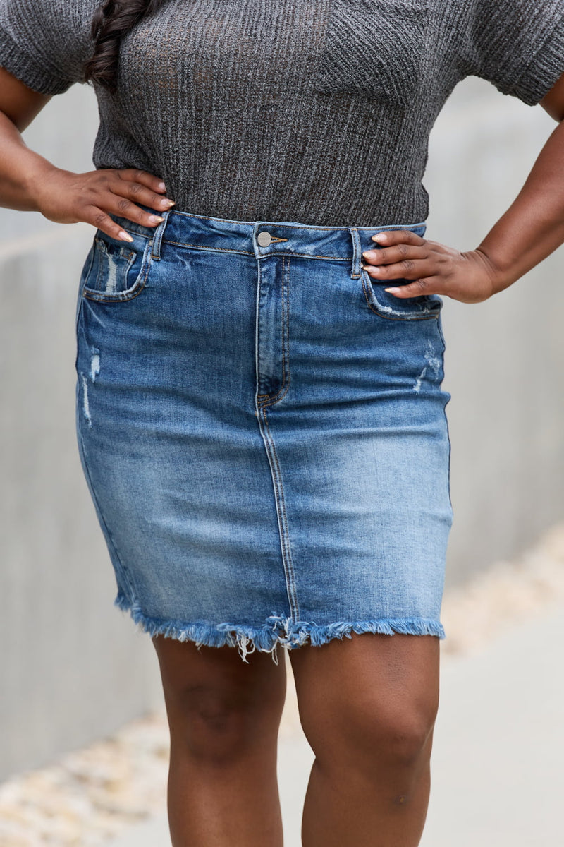 Elevate Your Style with the RISEN Amelia Denim Mini Skirt | Burkesgarb