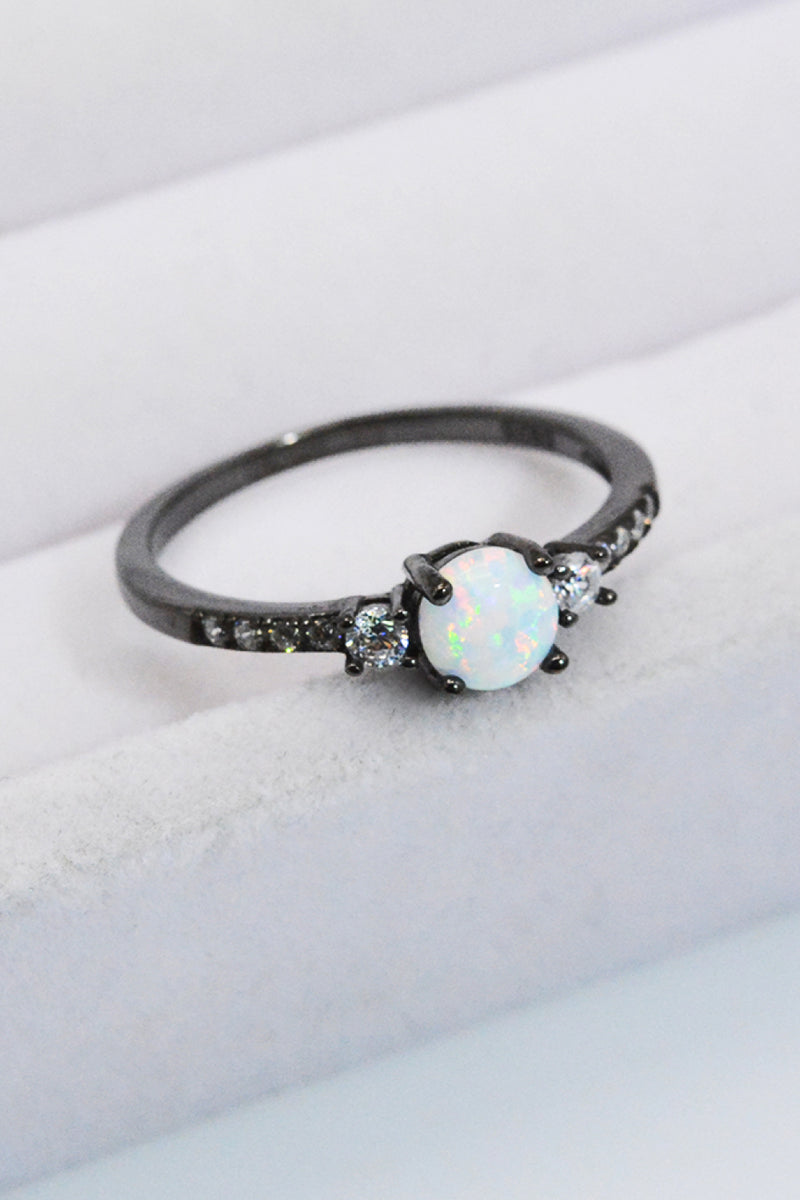 Elegance and Grace: 925 Sterling Silver Round Opal Ring at Burkesgarb