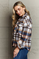 Double Take Plaid Button Front Shirt Jacket at Burkesgarb - Embrace Cozy and Chic Style