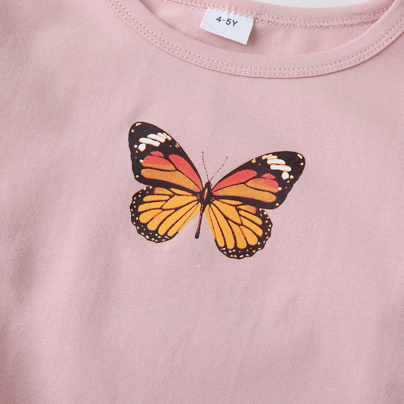 Round Neck Butterfly Graphic Long Sleeve T-Shirt