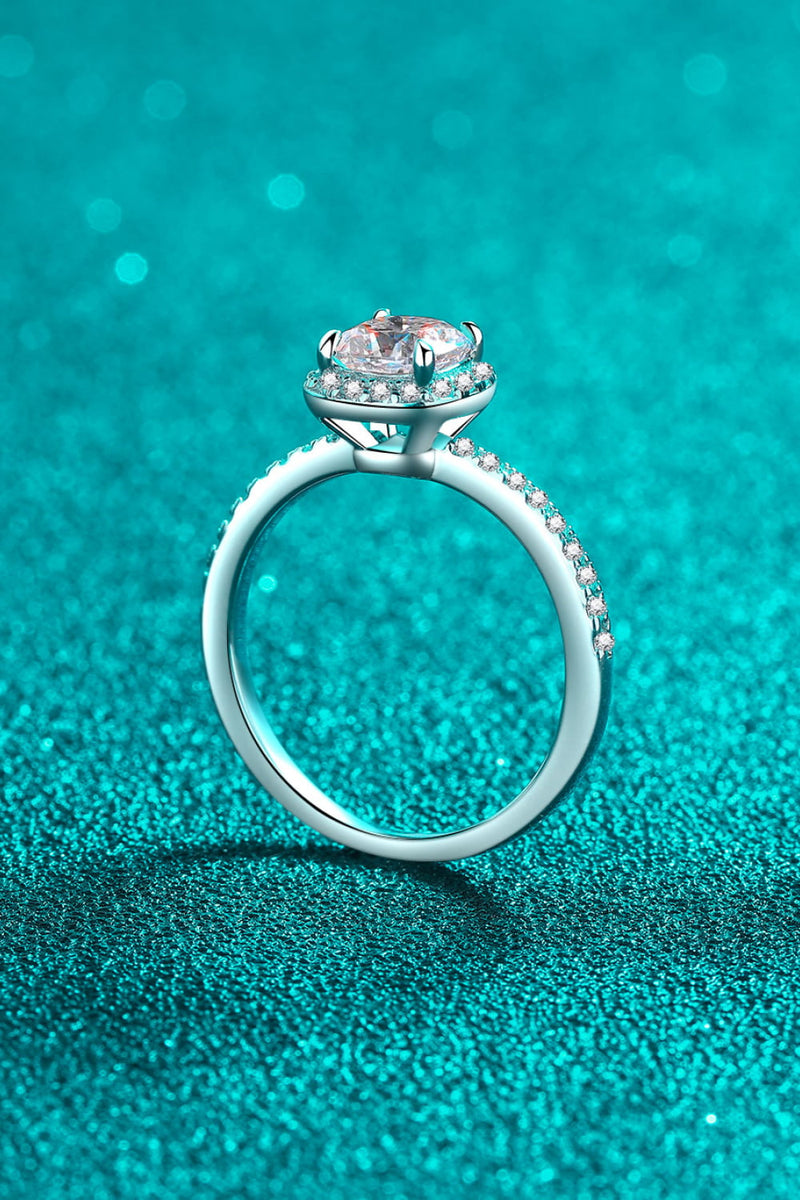 Elegant Brilliance: 1 Carat Moissanite 925 Sterling Silver Halo Ring at Burkesgarb