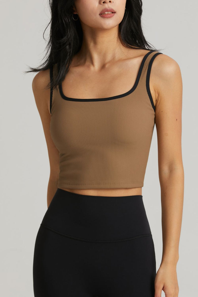 Upgrade Your Activewear with the Contrast Square Neck Cropped Sports Tank at Burkesgarb