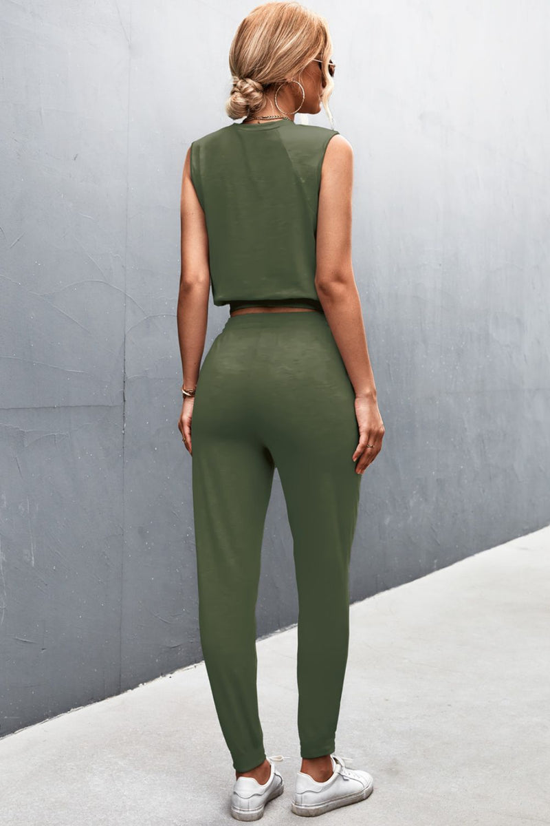 Effortlessly Stylish: Sleeveless Top and Joggers Set from Burkesgarb