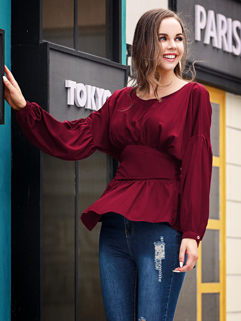 Effortless Style: Exposed Seams Round Neck Blouse at Burkesgarb