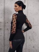 Elegant and Chic: Buttoned Lantern Sleeve Turtle Neck Blouse at Burkesgarb