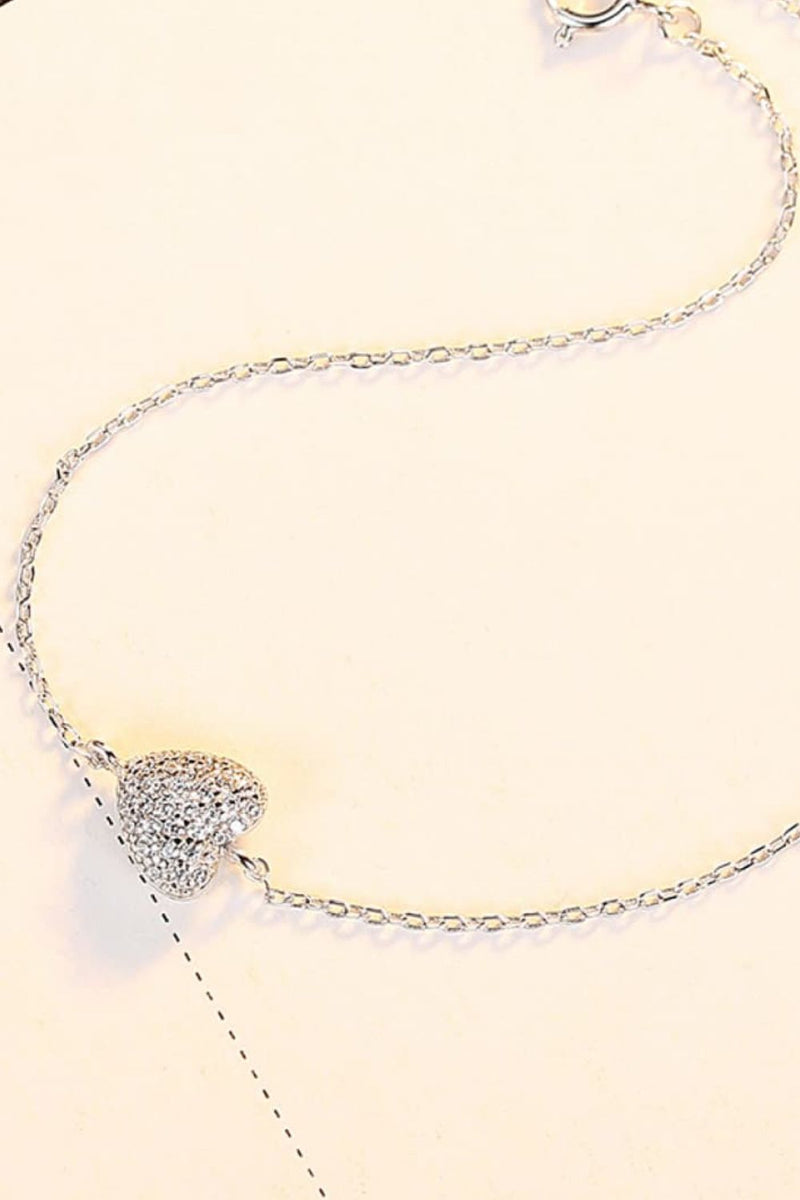 Zircon Heart 925 Sterling Silver Bracelet | Exquisite Jewelry at Burkesgarb