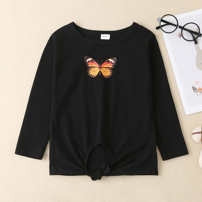 Round Neck Butterfly Graphic Long Sleeve T-Shirt