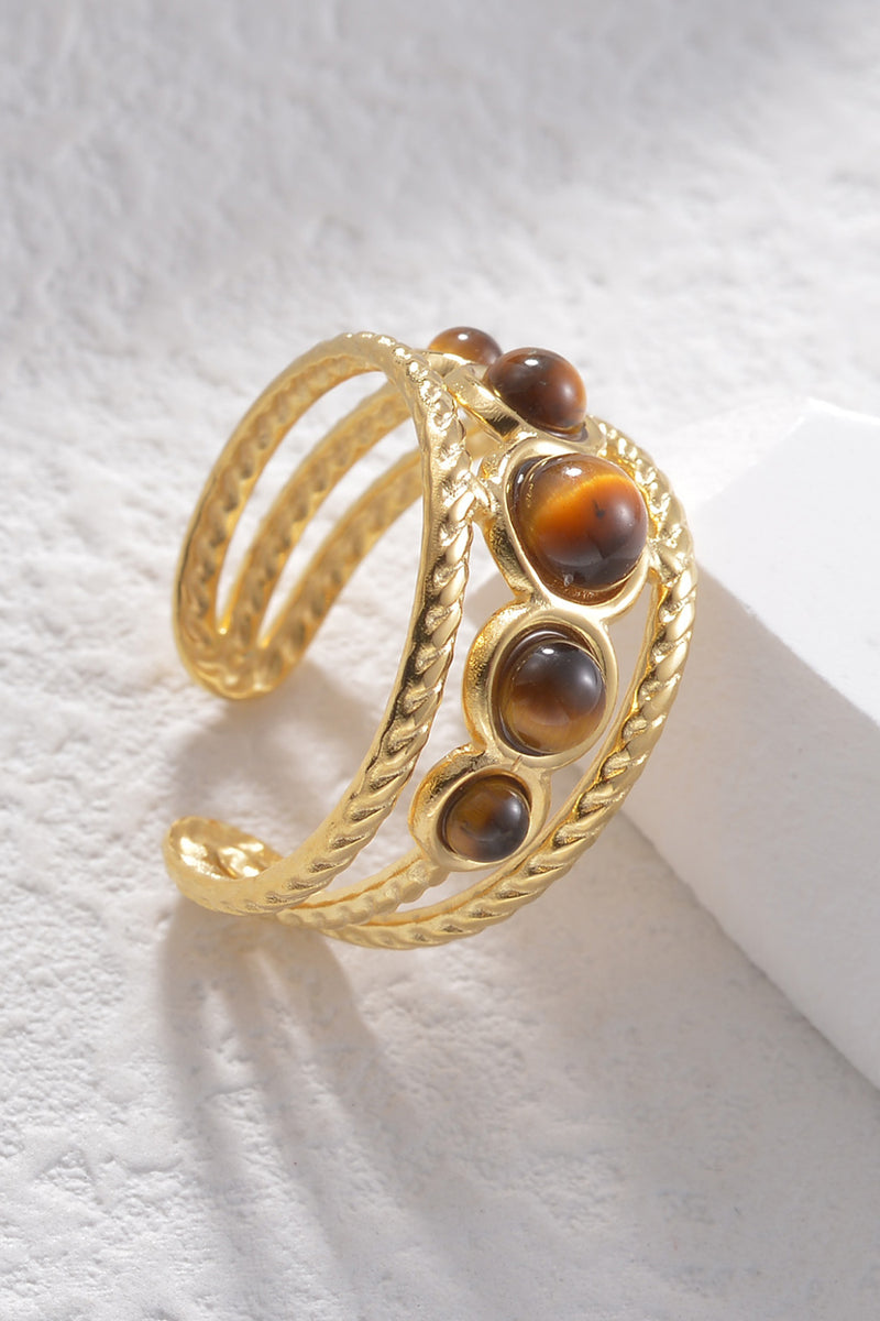 Natural Beauty: 18K Gold Plated Nature Stone Open Ring at Burkesgarb