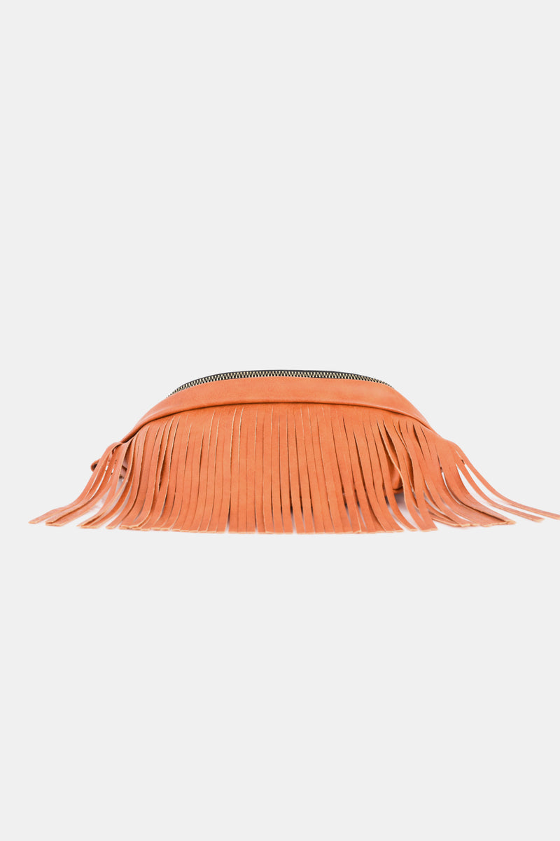 Add a Touch of Boho Chic to Your Outfits with the Fringed Leather Sling Bag at Burkesgarb