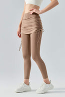 Elevate Your Wardrobe with Drawstring Ruched Faux Layered Yoga Leggings at Burkesgarb