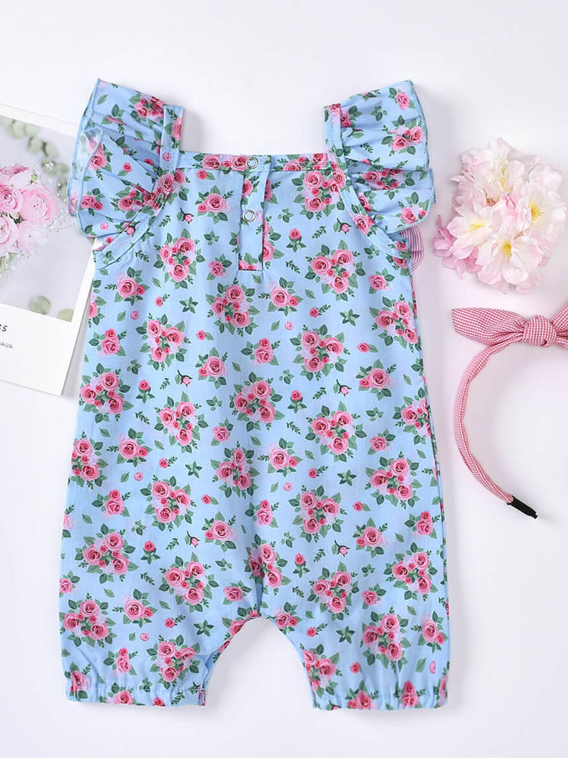 "Dress Your Baby Girl in Style with the Printed Bow Detail Square Neck Romper by Burkesgarb"