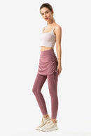 Elevate Your Wardrobe with Drawstring Ruched Faux Layered Yoga Leggings at Burkesgarb