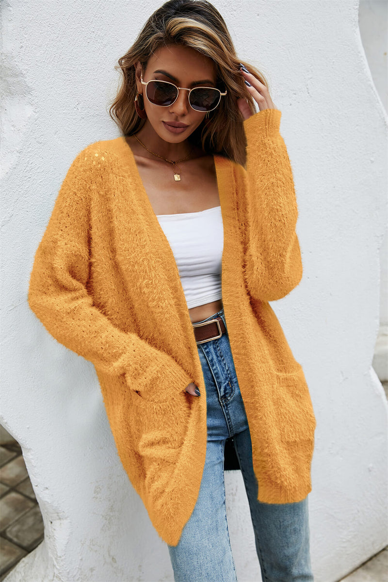 Cozy Open Front Openwork Fuzzy Cardigan | Burkesgarb - Stay Warm in Style